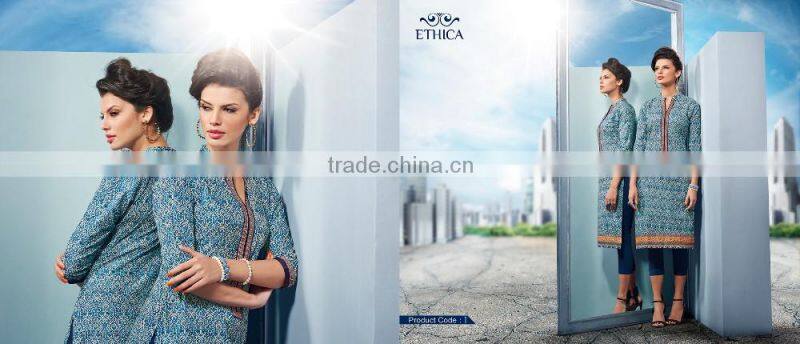 Pure Cotton Three Quarter Sleeves Black Kurti