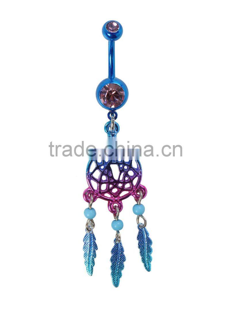 New Design 316l Surgical Steel crystal moon and star Logo Belly Button Ring Navel Piercing Jewelry