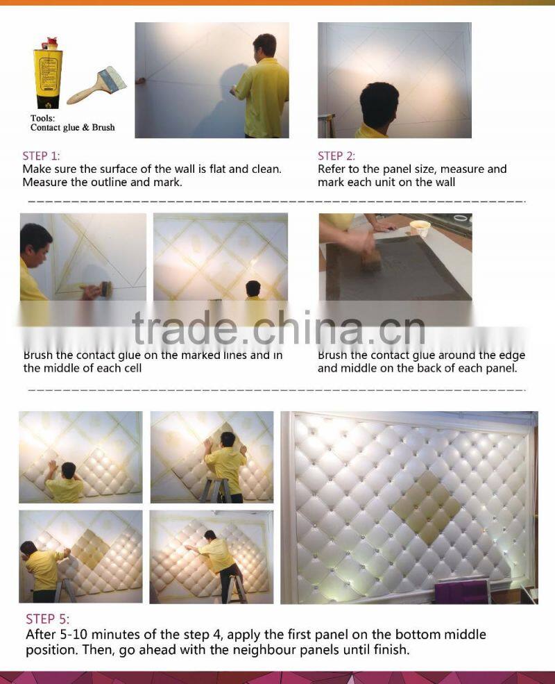 Amour European luxury faux leather PU foam fireproof wall decor 3 d villa wall panels fujian