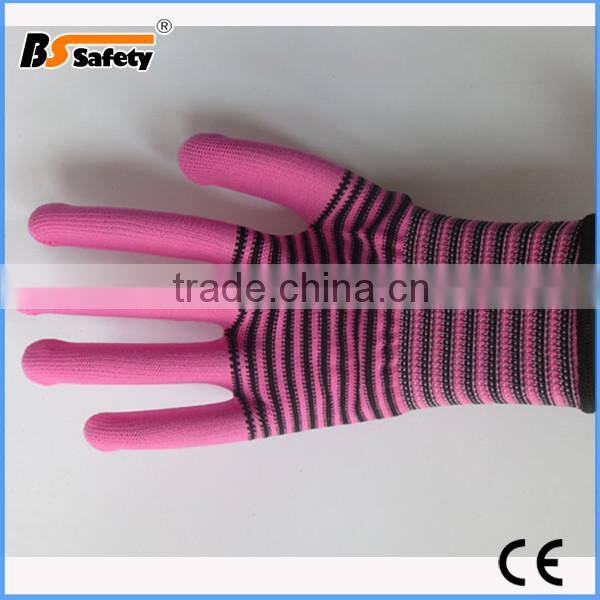 BSSAFETY pink garden glove zebra line nylon gloves