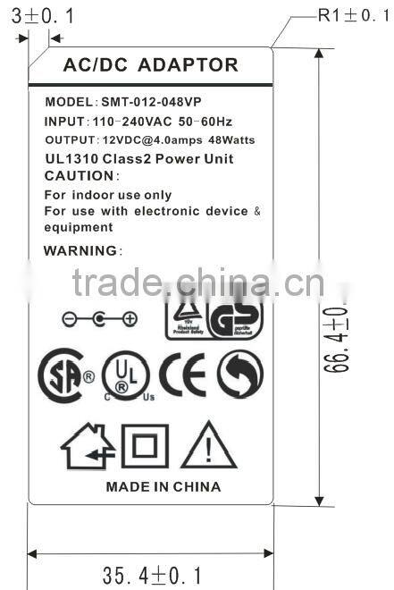 ip20 UL CUL approval 4a 12v dc power adapter with 2 pin 3-pin us plug