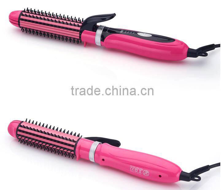2 in 1 hair straightener brush electric lcd straightening rolling hair comb best hair straightener brush and curler