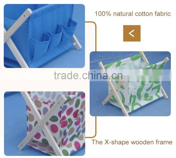 White Foldable Wood Fabric Magazine Rack