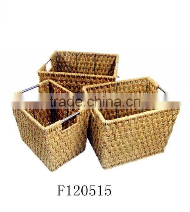 Set of Two Seagrass Storage Basket with Stainless Steel Handle