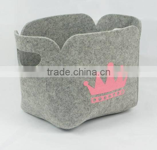 Grey Felt Storage Basket With Twin Handles
