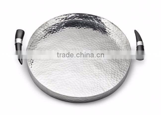 gold round shiny metal tray