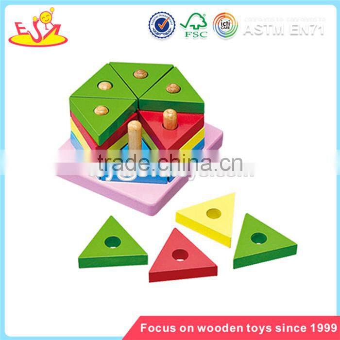 Wholesale toddler funny wooden stacking triangle blocks toy colorful stacking triangle blocks game W13E002