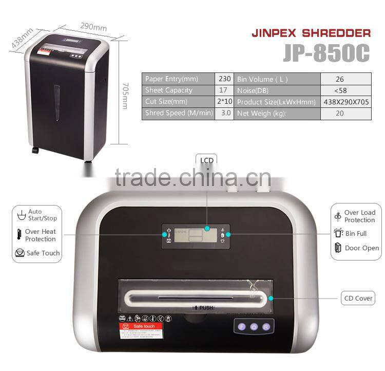 JP-850C Micro Cut paper shredder machine cut size 2*10mm 17 sheets capacity