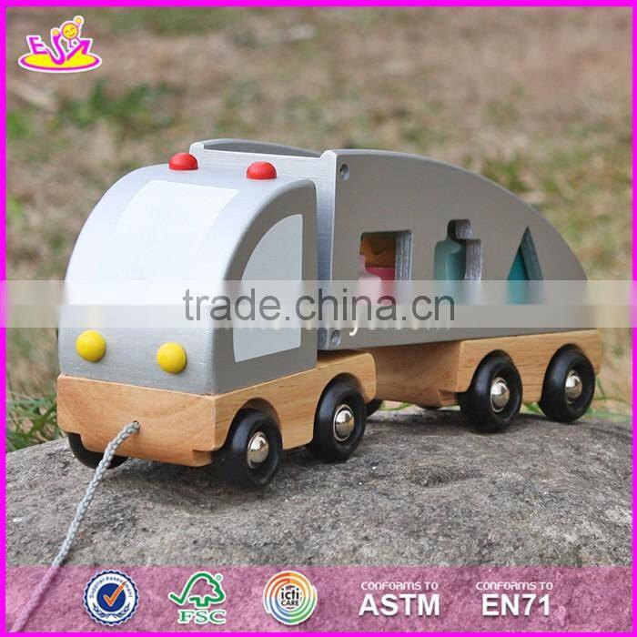 2017 new design educational toy blocks car kids wooden pull along toys W05C081