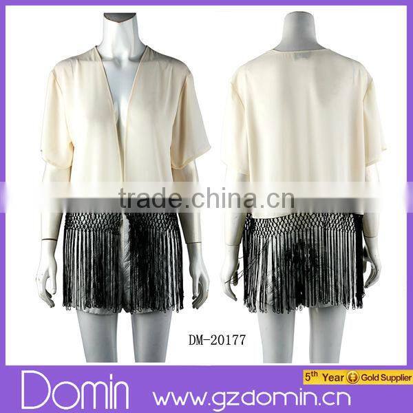 2014 Latest Woman Summer Chiffon Kimono Short Sleeve Ladies Fringe Kimono