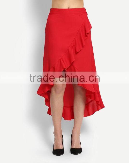 Clothing wholesale red ruffles latest fashion ladies skirt suits
