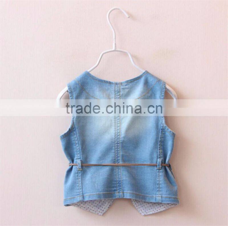 New arrival 2016 Super and lovely pink bowknot printing denim vest