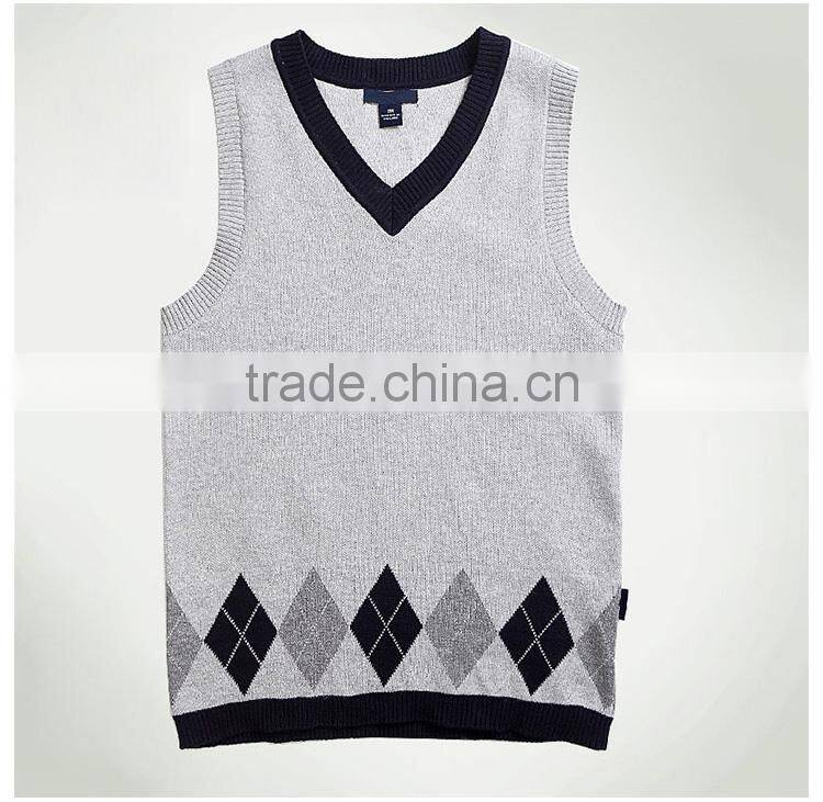 New England impression cotton V collar student boys knitted vest custom school uniform