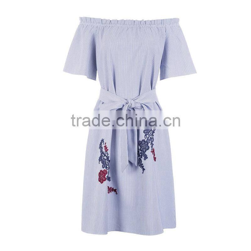 Maxnegio off shoulder striped dress with embroidery for girls