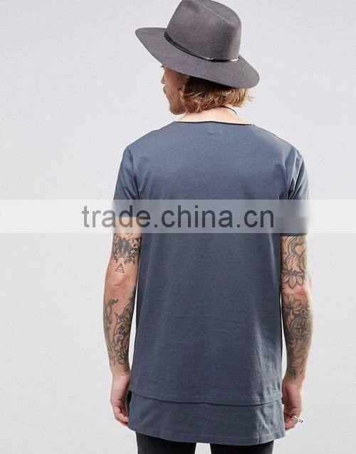 Men fashion street wear hip hop design super longline raw v-neck t-shirt OEM custom
