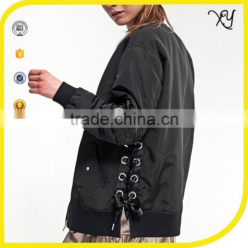 2017 New fashion design classic 100% polyester zipper black custom bomber jackets