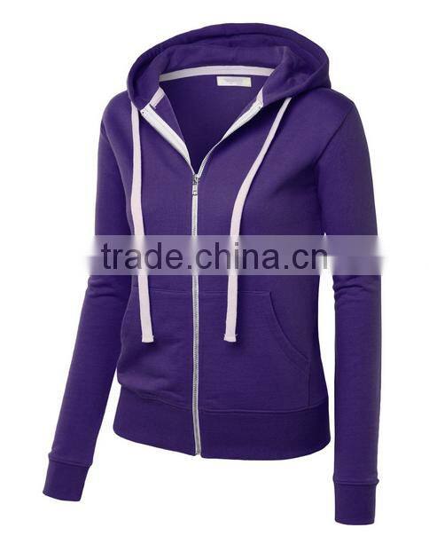 Womens Cotton Long Sleeve Hooded Sweatshirts Zipper