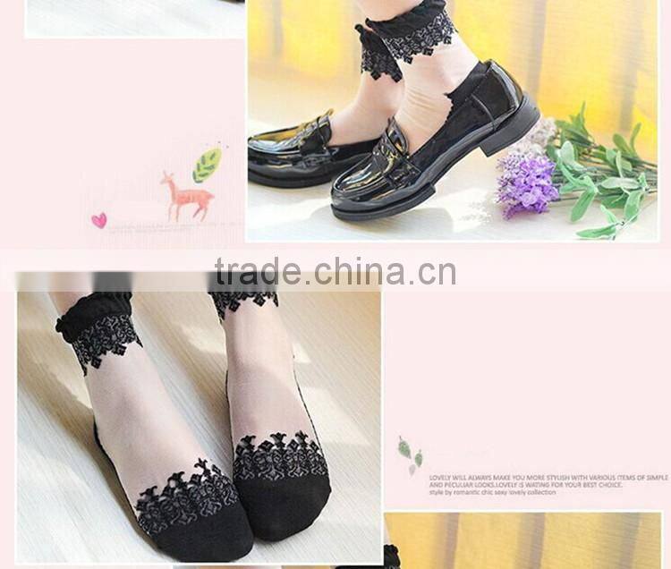 Hot sales Colorful Ultrathin Transparent Beautiful Crystal Lace Elastic Short Women Socks Calcetines Pink Sock for Womens meias