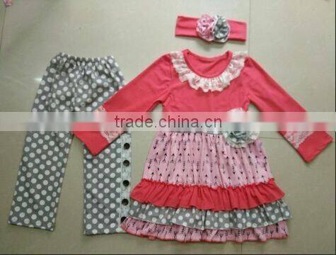 Girl Clothes Open-Seat Long Sleeve Cotton Baby Onesie Green Clover Pattern Knot Bow Organic Cotton Ruffles Romper