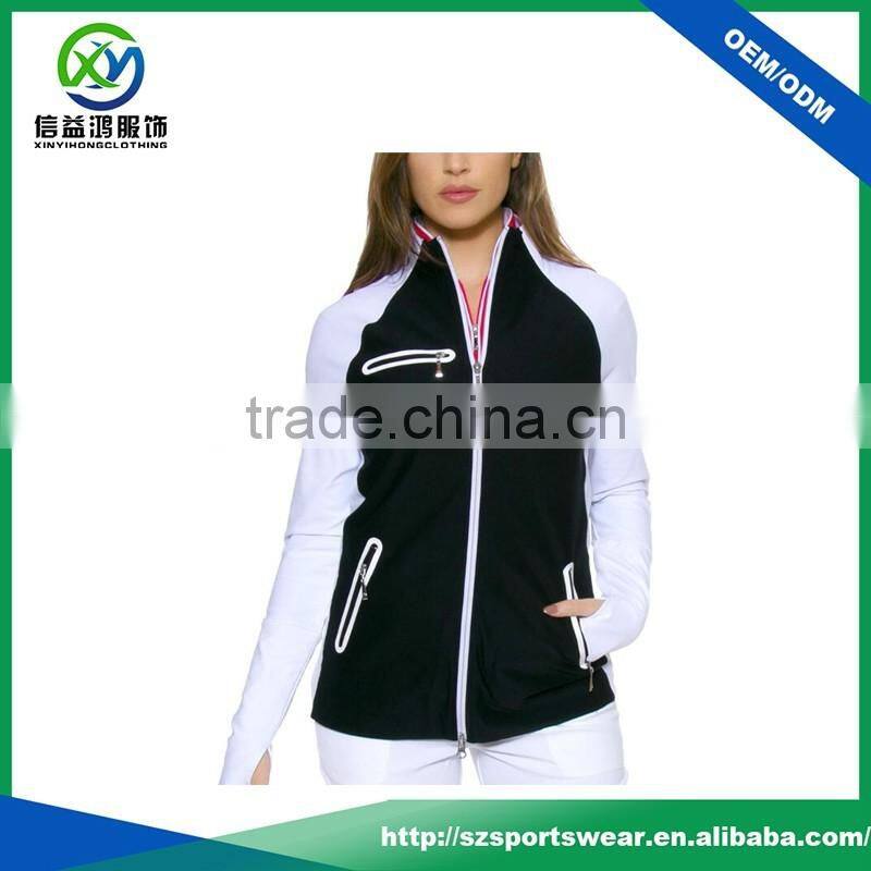 New Arrival Full Zipper Black With White Zip Pockets Women Golf Jacket