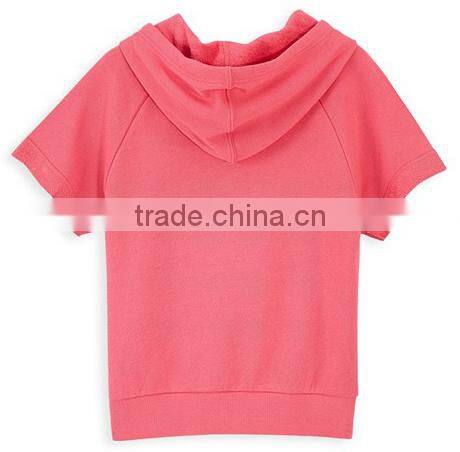 short sleeves pullover pink sweatshirt with hood