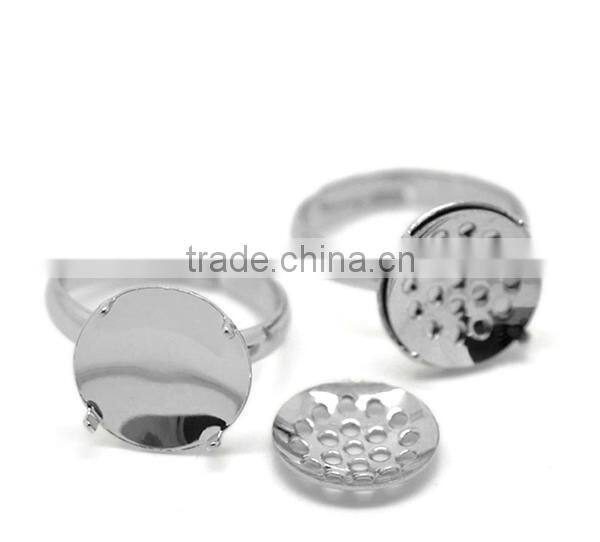 10PCs Silver Tone Adjustable Round Cabochon Setting Rings 15.9mm US 5.25 Ring Setting