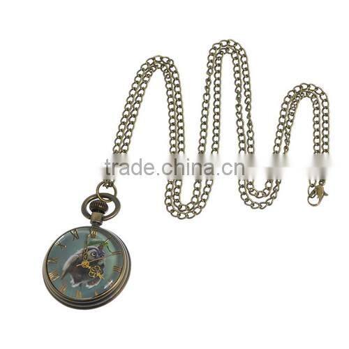 Round Antique Bronze Owl Halloween Pattern Battery Included Pocket Watches 82cm