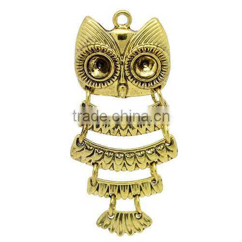 Owl Animal Halloween Ornaments Gold Tone Cabochon Setting Charm Pendants