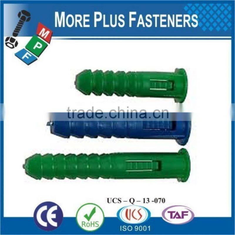 Made in Taiwan Colored Universal Long Conical Ribbed Plastic Anchor and Wall Plugs