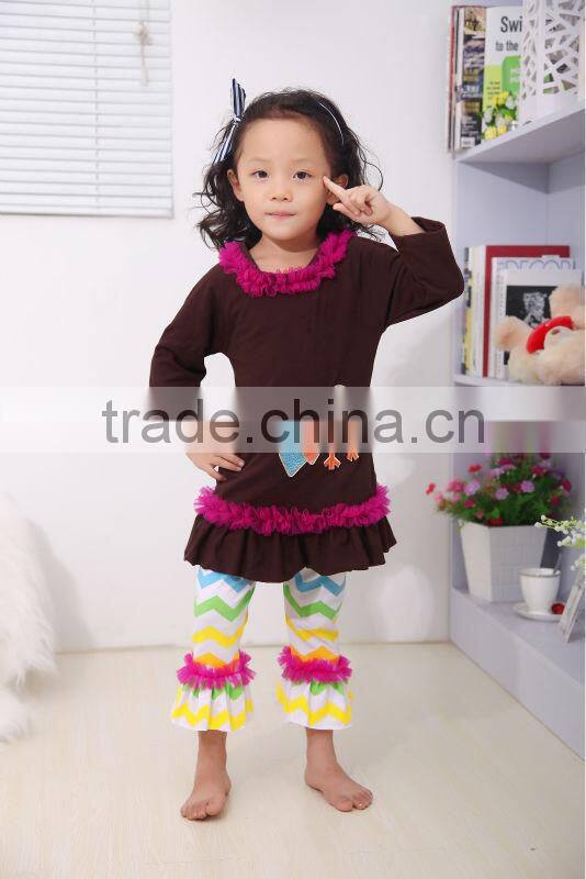 2014 New styles Cotton Girl Outfit Christmas Turkey Outfit Top and pants with ruffles in sets
