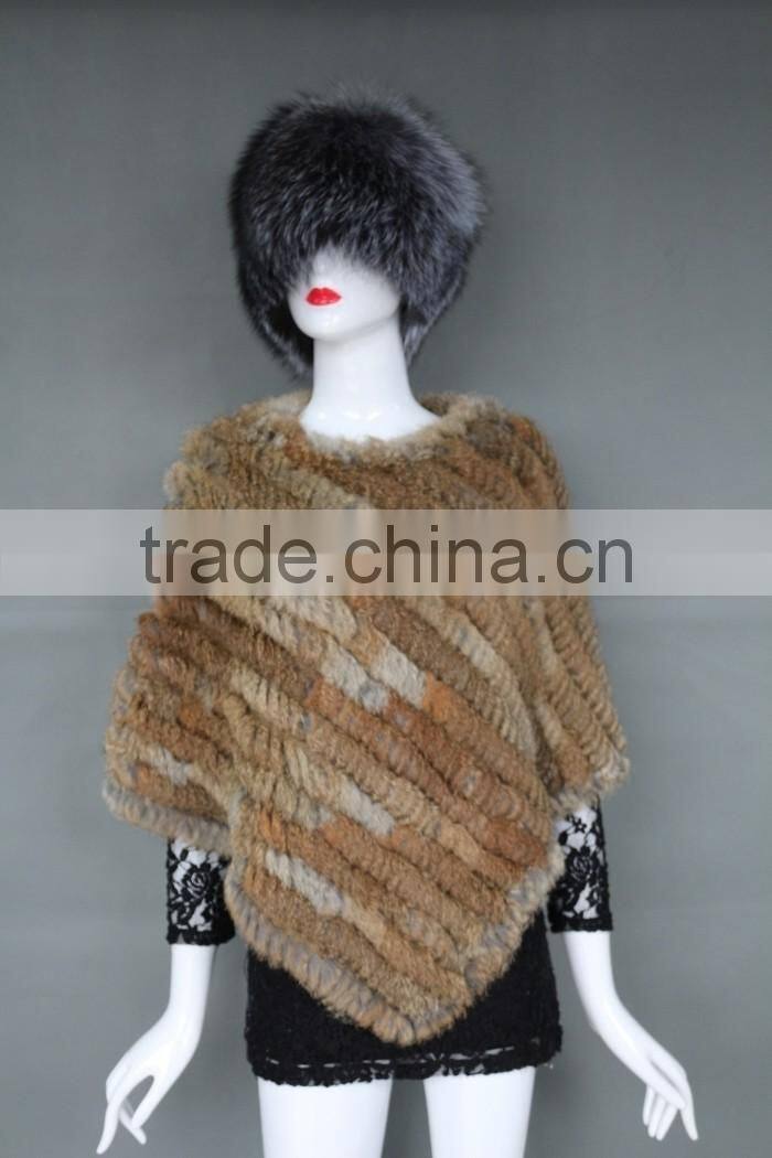 Fashion modren 2016 rabbit fur knitted winter warm triangle shawl for women