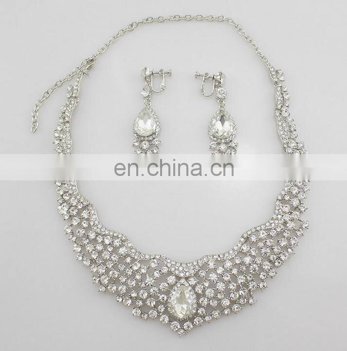 Luxurious Leaf crystal bridal wedding necklace+earrings+tiara jewelry sets jewelry wholesale china