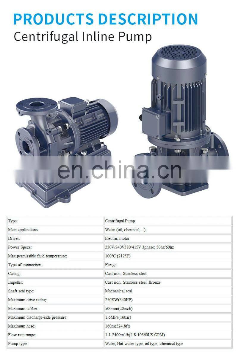ISW/ISG centrifugal fire fighting electric engineering inline chemical industry high pressure water supply pump