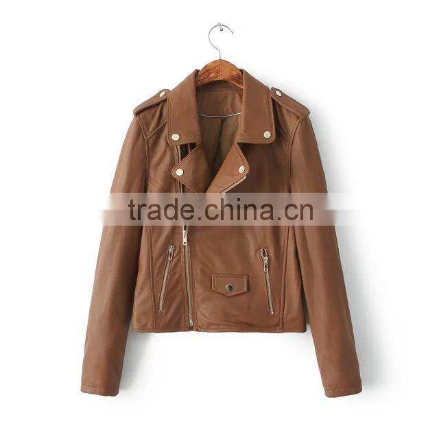 Jacket OEM 2015 fashion Zippered Faux Leather Moto jacket