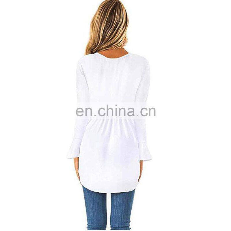 Wholesale custom women's tops Western style Spring and Autumn new fashion Solid color Round neck Long sleeve
