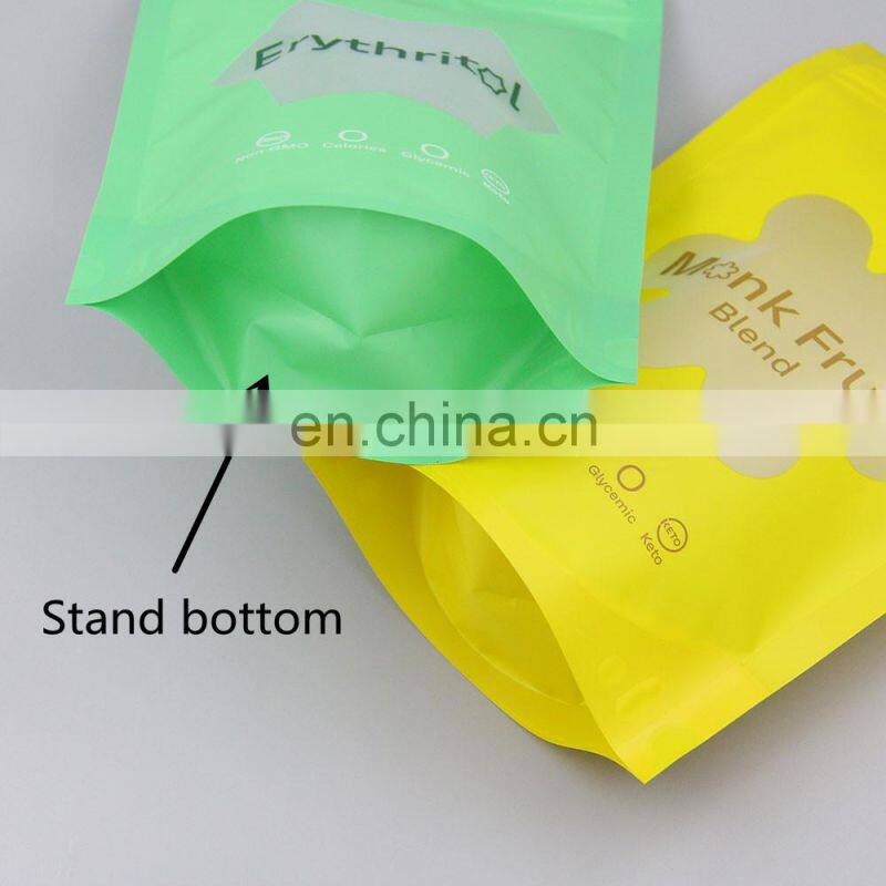 Reseal plastic bags custom powder coffee etythritol sugar food packaging stand up pouches for zipper