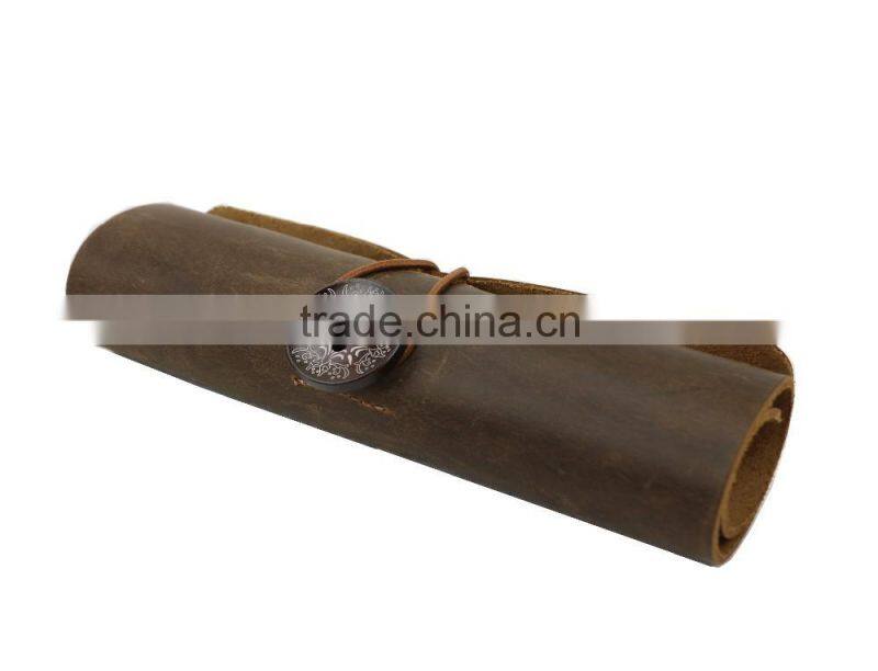 multiple use real crazy horse leather data cable storage bag custom pencil bag roll organizer