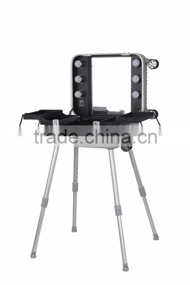 Hot sale aluminum cosmetic case with led light and mirror