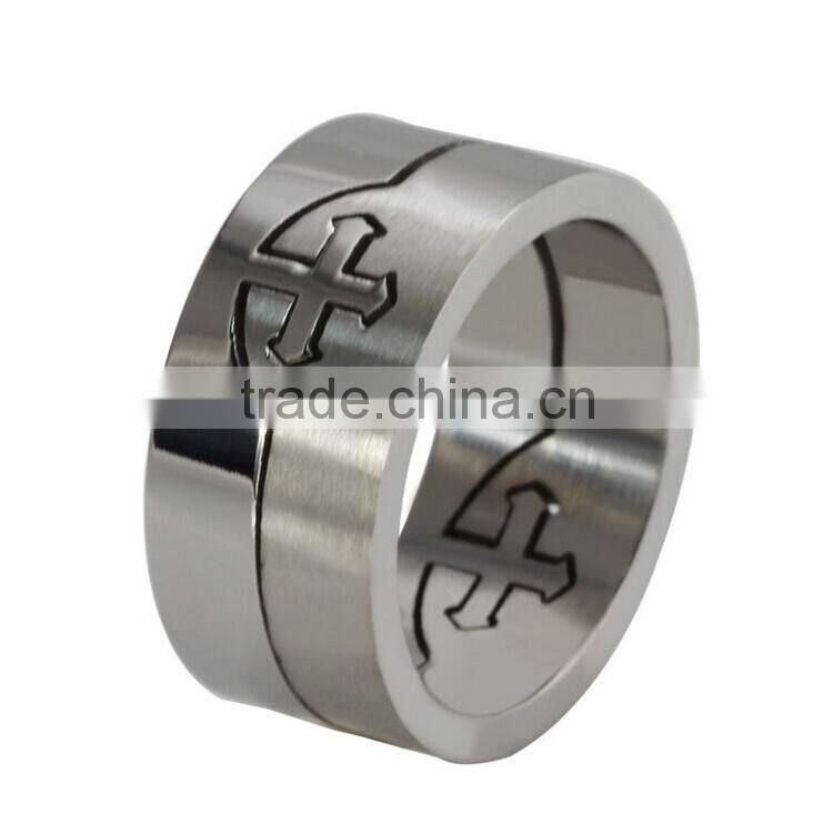 Two Tone Stainless Steel Rotating Ring with Lords Prayer and Cross Design Sizes 7 to 13
