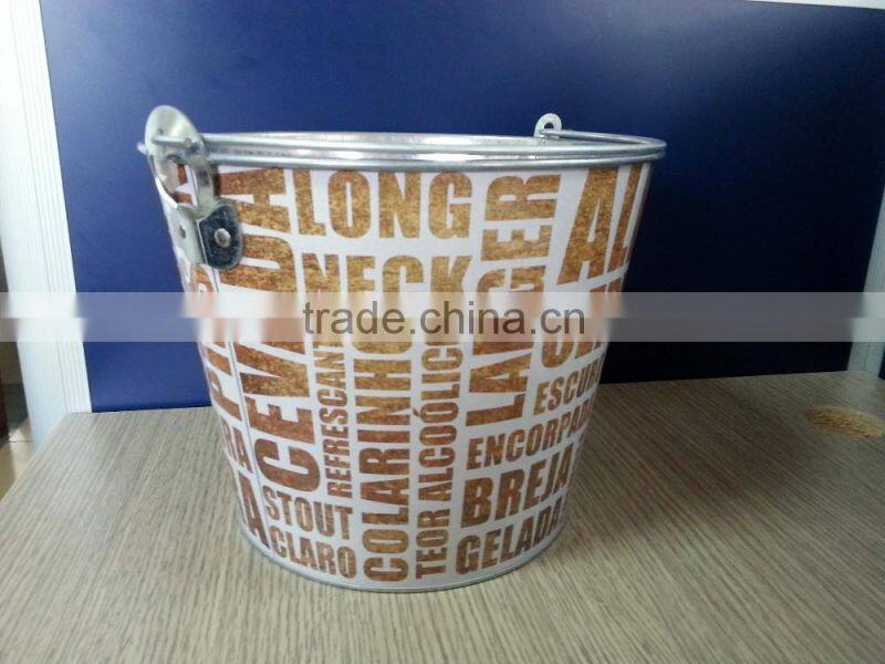 CMYK Logo 8L galvanized iron tin ice bucket, ice pails, beer bucket with openner