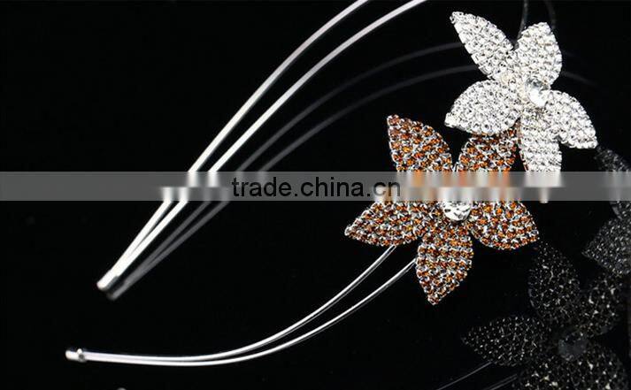 Wholesaler fashion women metal crystal flower charm hairband for wedding