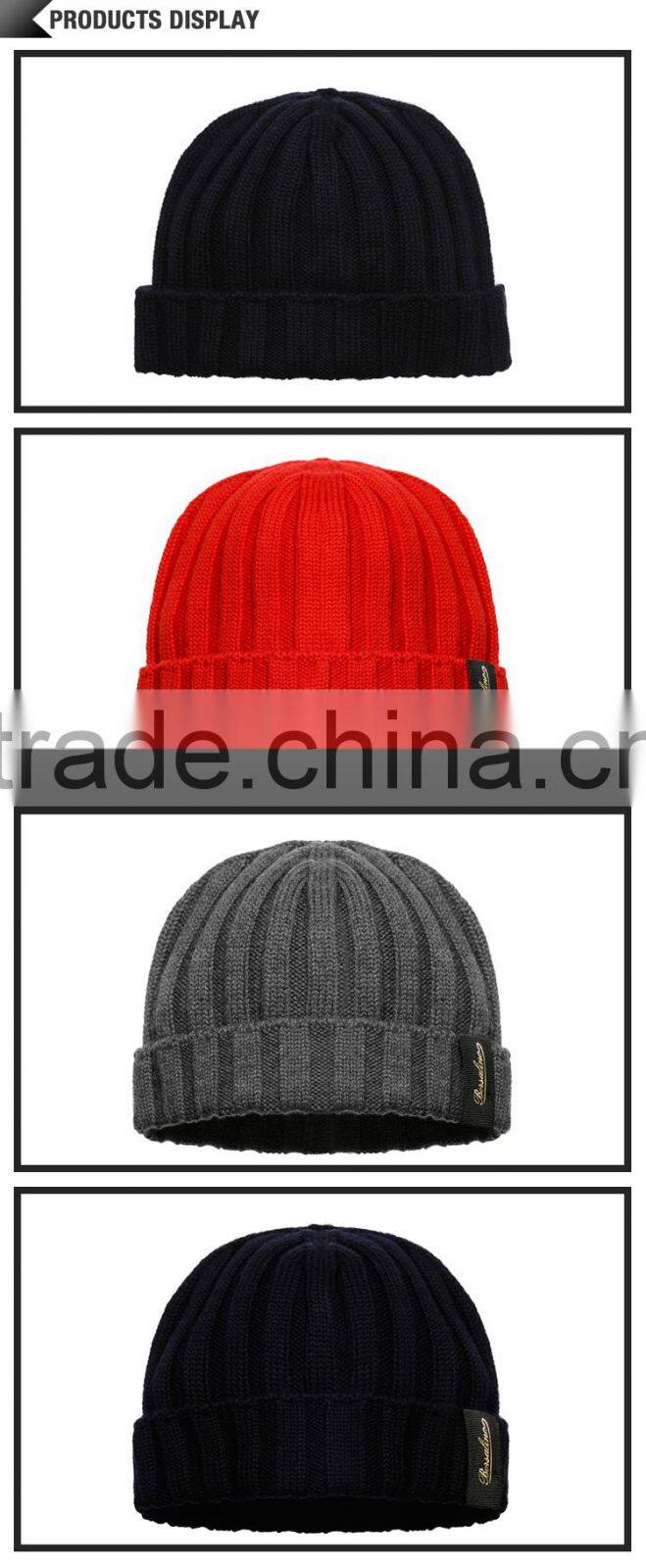 High quality multi color acrylic knitted beanie caps with woven label