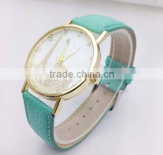 High quality Leather watch Women's Eiffel Tower Printed Dial Faux Leather Analog Quartz Wrist Watch