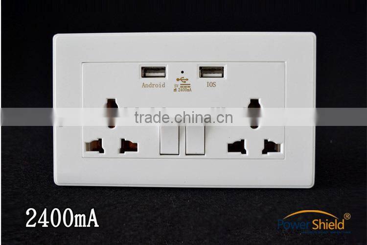 United Arab Emirates / Dubai Type Universal Double outles AC power wall switch socket + 2 USB Charger ports + CE FCC RoHS