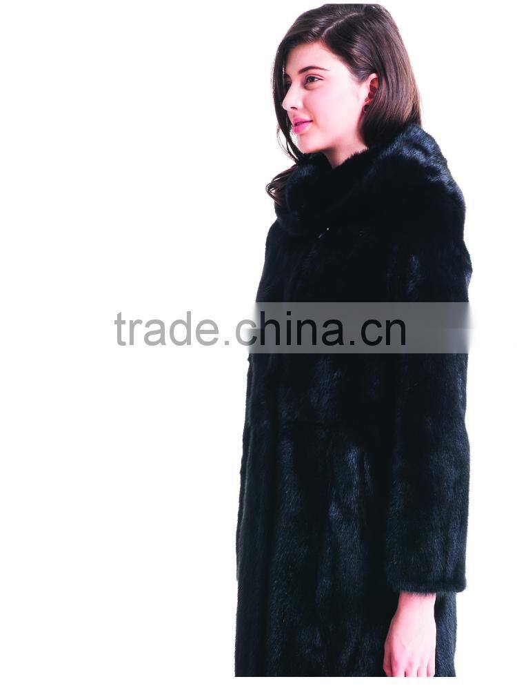2015 New Design Medium Length Winter Women Coat With Mink Fur Hat Overcoat