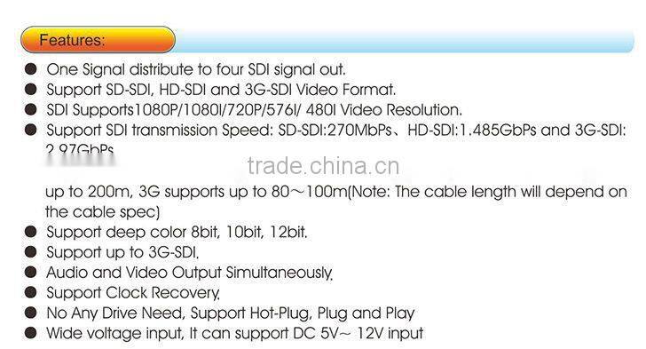 1080P Video Audio SD/HD/3G SDI Splitter 1 Input 4 Output