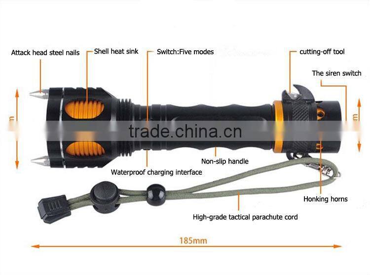 JF Professional tactical led torch self defense flashlight With Stainless Steel Nail,high power tactical military flashlight