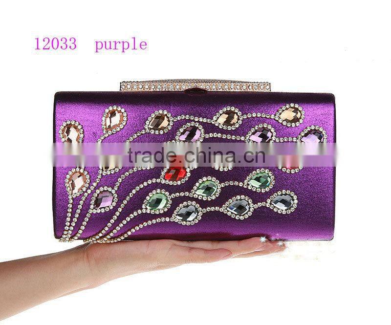 12033 silver popular ladies shiny bag, fashion women colorful crystal clutch bag