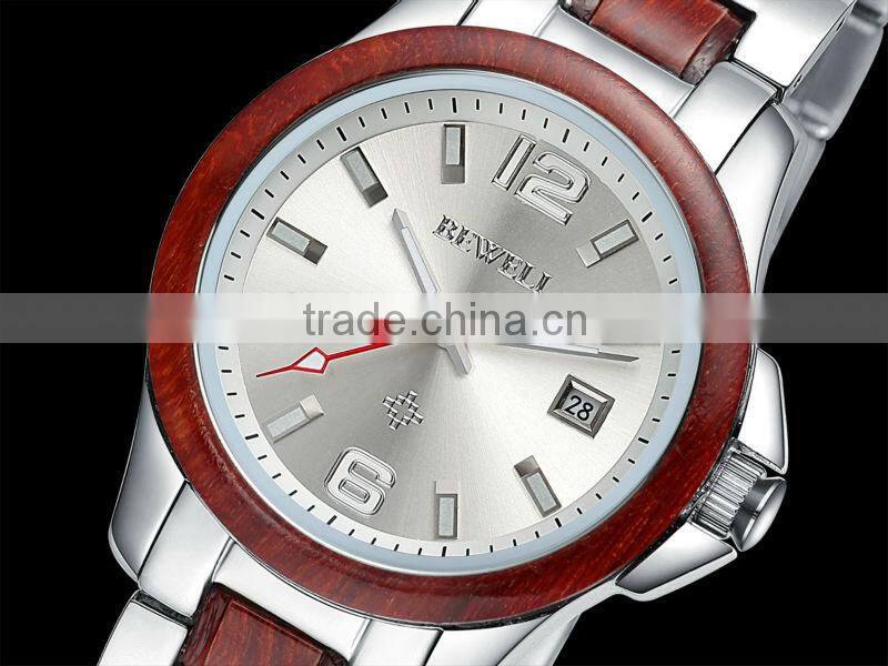 2016 Fashinable Luxury Stainless steel & sandalwood watch with the double butterfly-clasp ,Japan movt 8215, 3TAM waterproof