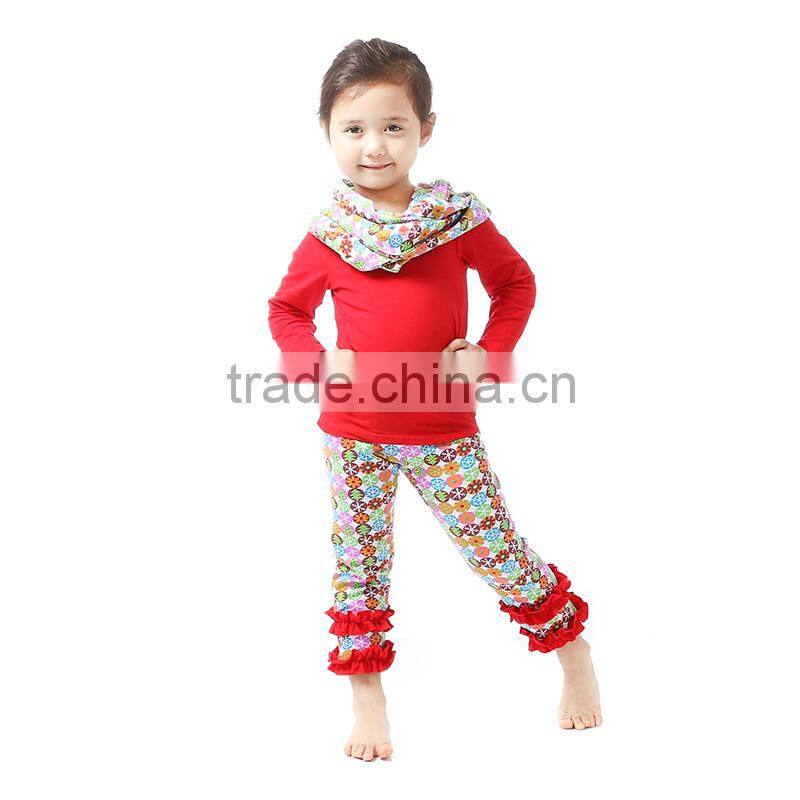 Cheap Baby Clothes Grey & White Striped Top and Ruffle Pants Outfit for Girls